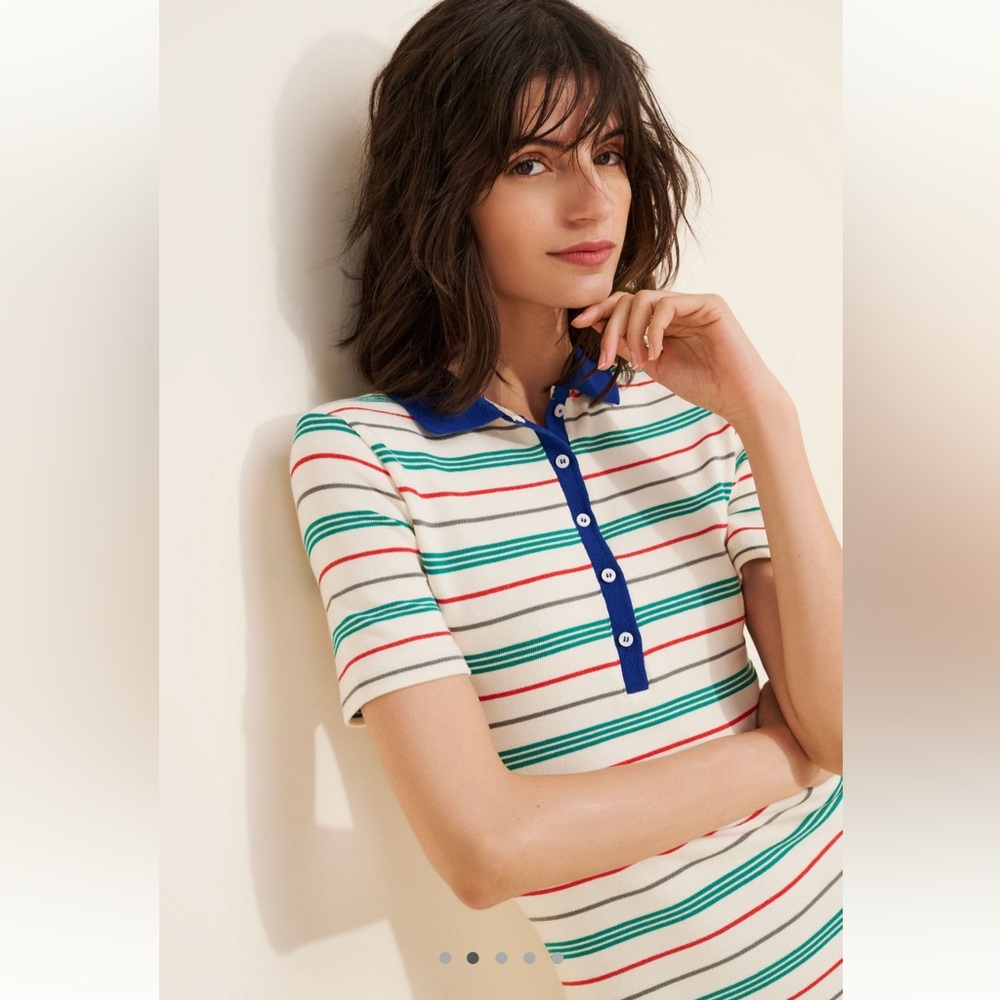 Anthropologie Striped Polo Midi Dress in Multicolor Combo NWOT
